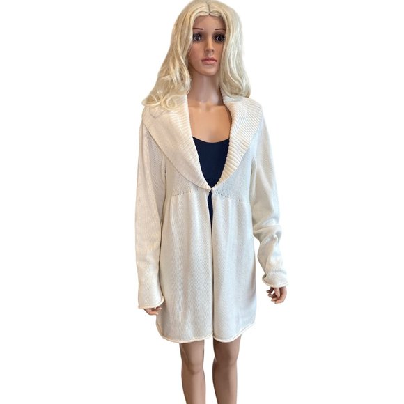 Sundance Knit Sweater Long Cardigan Ivory Shawl Collar M/L Cotton Nylon - Picture 5 of 16